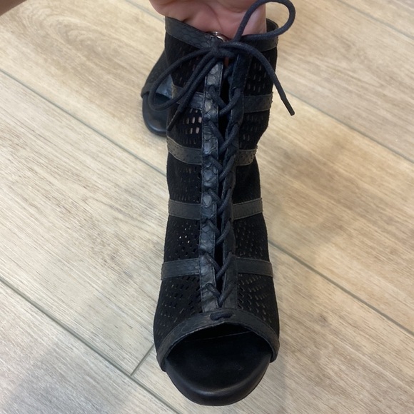 Joie | Sharie | Black Laser Cut Snake Lace‎ Up Pumps - Picture 7 of 13